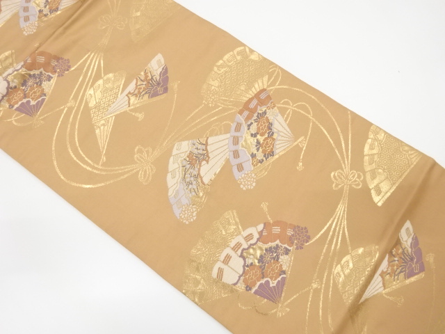 桧扇に草花模様織り出し名古屋帯